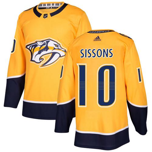 Adidas Men Nashville Predators #10 Colton Sissons Yellow Home Authentic Stitched NHL Jersey->nashville predators->NHL Jersey